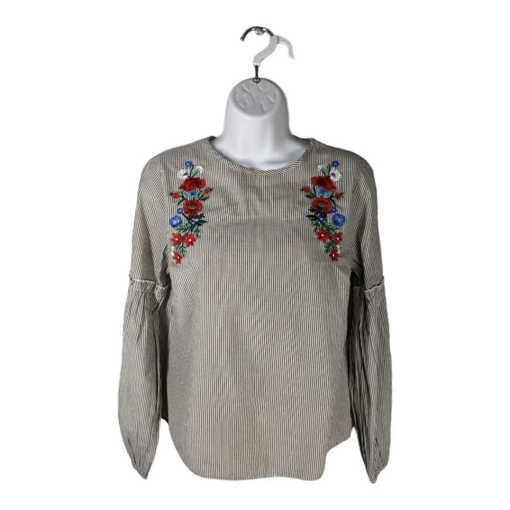 Primark Striped Floral Embroidery Blouse Size 8
